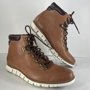 Cole Haan ZEROGRAND Boots Mens Brown Leather 12 Lace Up White Sole Casual
